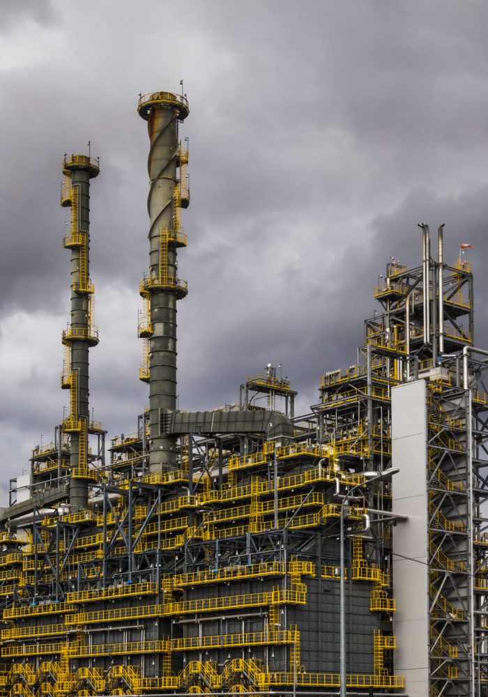 Oil Refinery factory at the cloudy sky, petrochemical plant, Petroleum